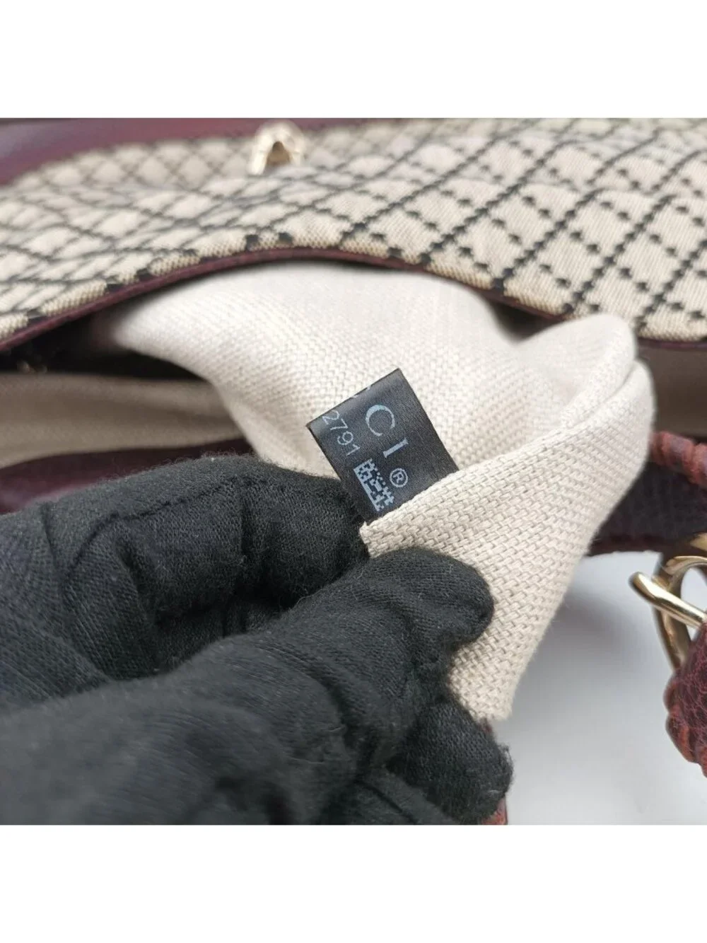 Gucci New Jackie Beige Bordeaux Canvas Leather Shoulder